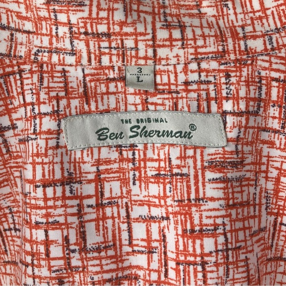 Orange White Ben Sherman Geometric Style Button Down Shirt - Picture 7 of 8